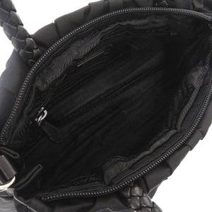 美品 プラダ TRSSUTO BOW リボン BN1631 ナイロン レザー ブラック ハンドバッグ 黒 0405【中古】PRADA