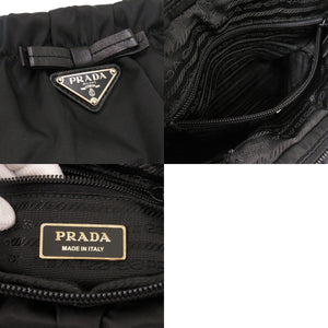 美品 プラダ TRSSUTO BOW リボン BN1631 ナイロン レザー ブラック ハンドバッグ 黒 0405【中古】PRADA