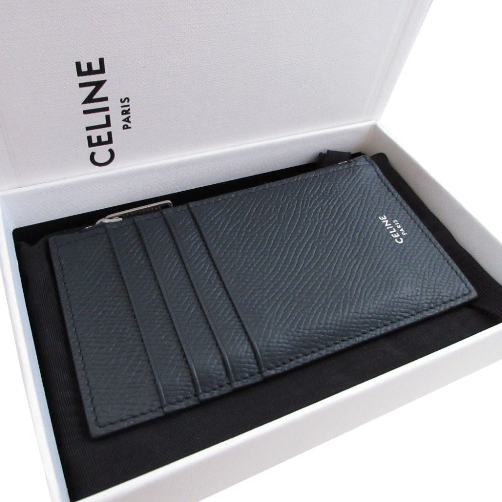 美品 セリーヌ コンパクト ジップ カードホルダー 19年製 レザー ネイビー 紺 フラグメントケース 0410【中古】CELINE