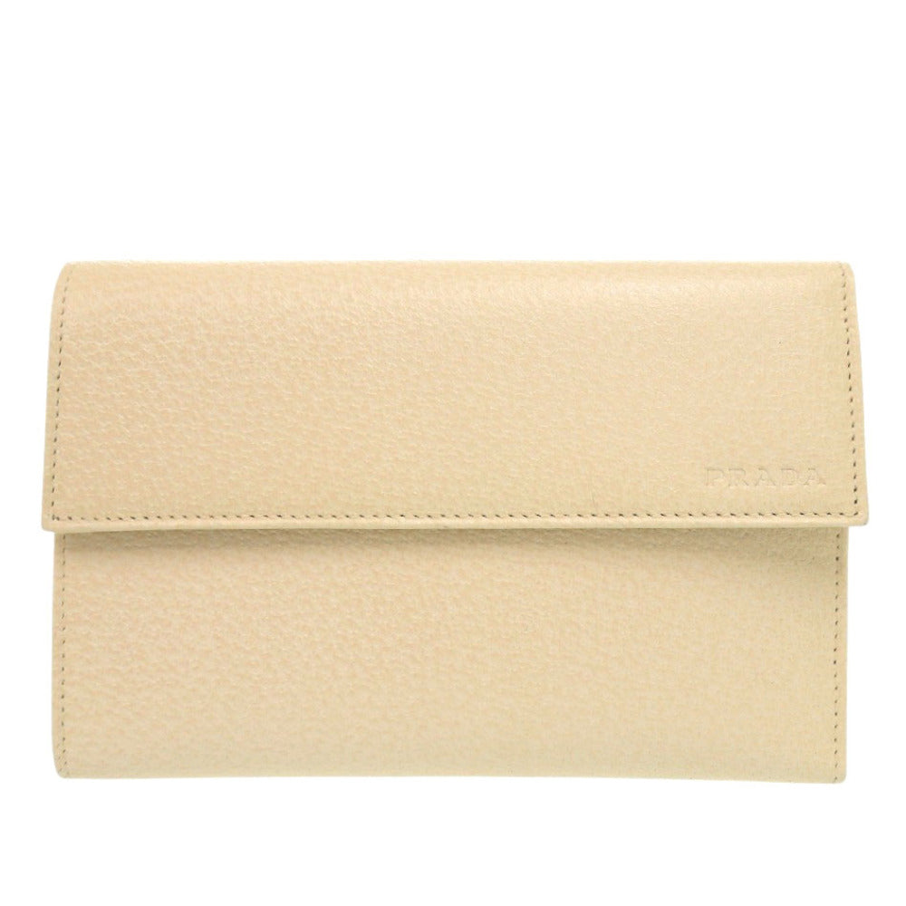 プラダ 1M0510 レザー corda ベージュ 三つ折り財布 0431【中古】PRADA
