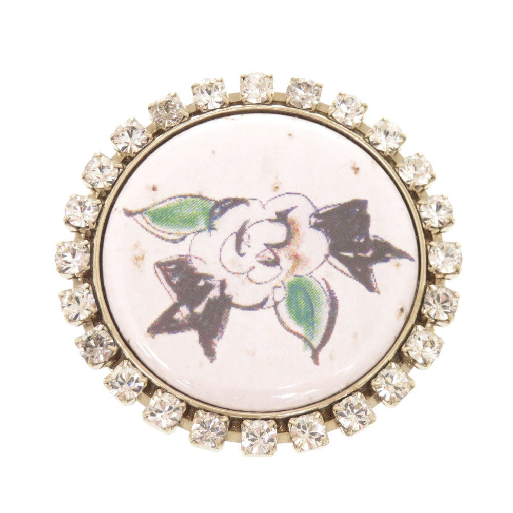 美品 シャネル カメリアデッサン メタル ラインストーン ホワイト ブローチ 0444【中古】CHANEL
