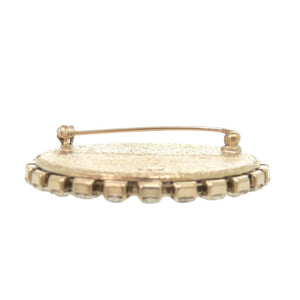 美品 シャネル カメリアデッサン メタル ラインストーン ホワイト ブローチ 0444【中古】CHANEL