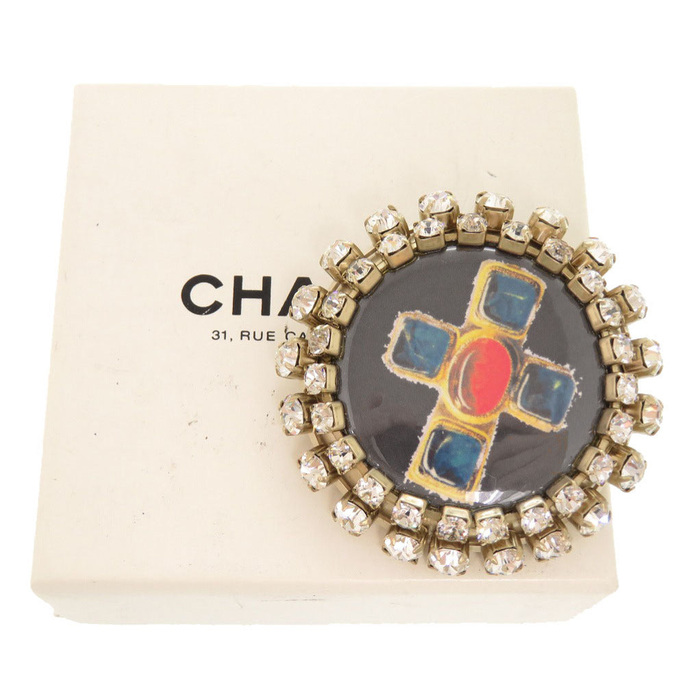 美品 シャネル 十字架 クロスモチーフ メタル ラインストーン ブラック ブローチ 0445【中古】CHANEL