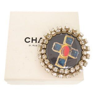 美品 シャネル 十字架 クロスモチーフ メタル ラインストーン ブラック ブローチ 0445【中古】CHANEL