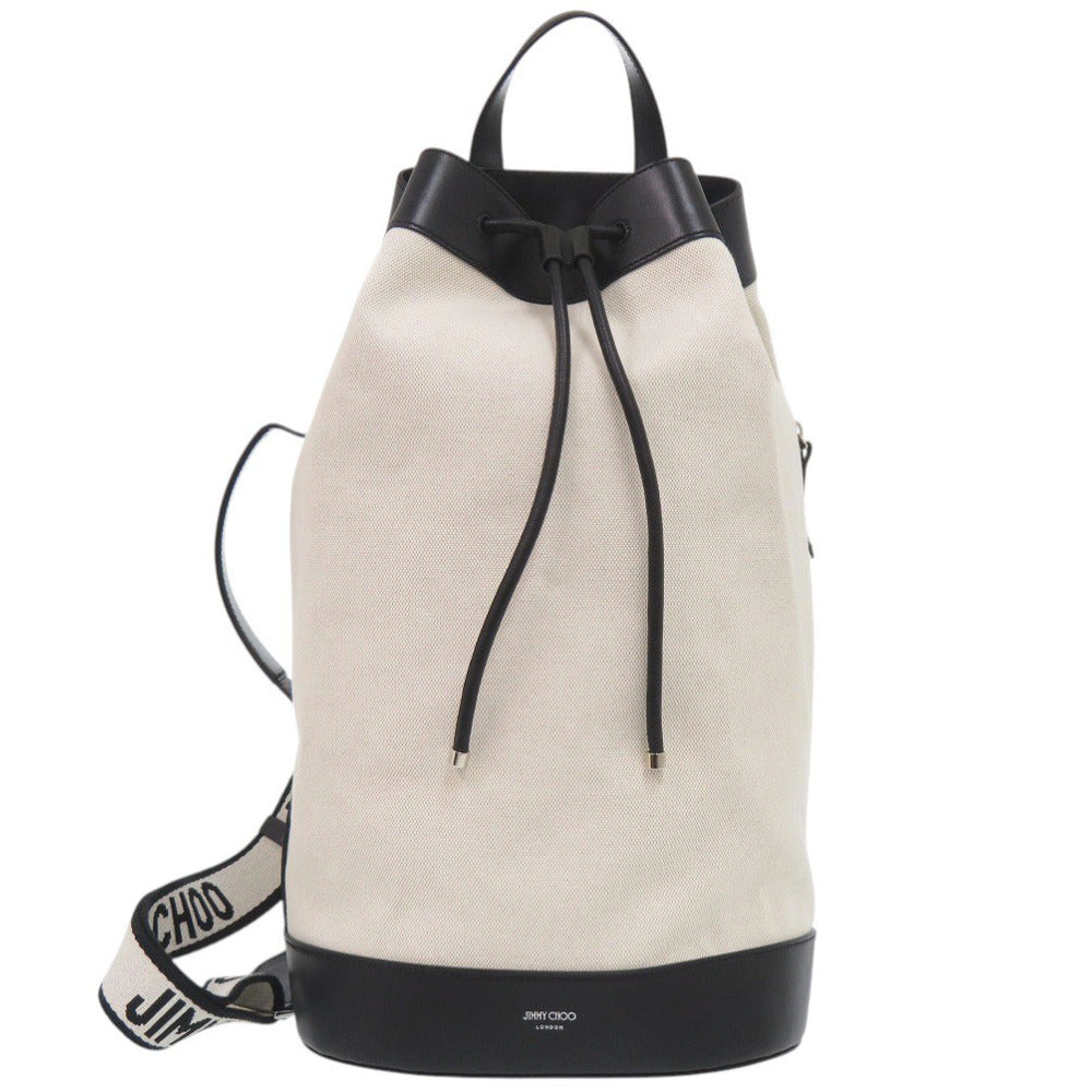 美品 ジミーチュウ EVAN キャンバス/レザー ホワイト バックパック ショルダーバッグ 白 0447【中古】JIMMY CHOO
