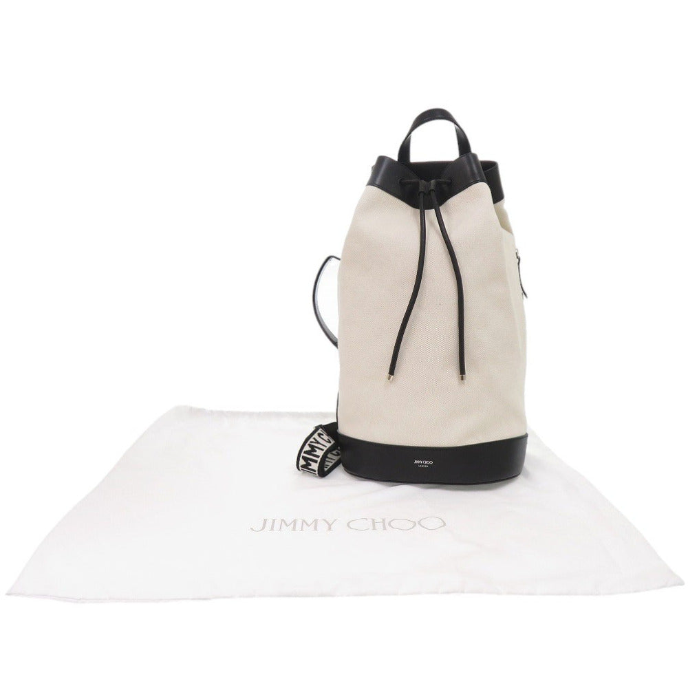 美品 ジミーチュウ EVAN キャンバス/レザー ホワイト バックパック ショルダーバッグ 白 0447【中古】JIMMY CHOO