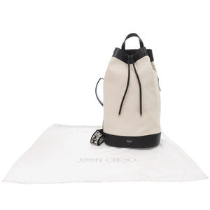 美品 ジミーチュウ EVAN キャンバス/レザー ホワイト バックパック ショルダーバッグ 白 0447【中古】JIMMY CHOO
