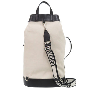 美品 ジミーチュウ EVAN キャンバス/レザー ホワイト バックパック ショルダーバッグ 白 0447【中古】JIMMY CHOO