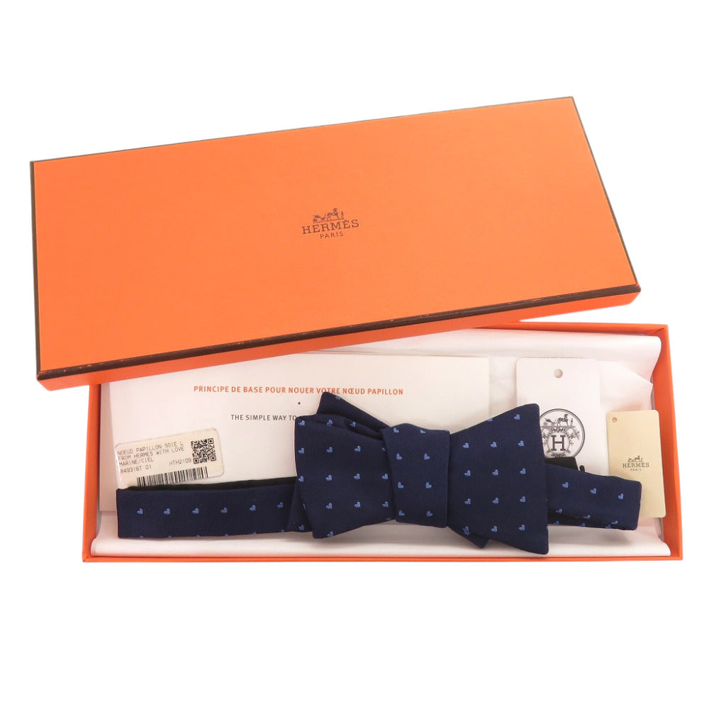 エルメス ボウダイ シルク ネイビー 蝶ネクタイ 紺 0459【中古】HERMES メンズ
