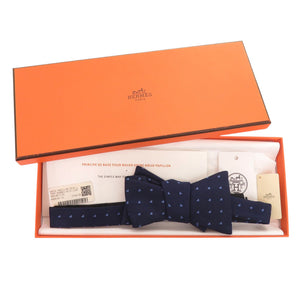 エルメス ボウダイ シルク ネイビー 蝶ネクタイ 紺 0459【中古】HERMES メンズ
