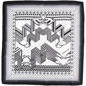 新品同様 エルメス カレ55 Sangles en Zigzag bandana 892685S 06 シルク ノワール スカーフ 黒 0465【中古】HERMES