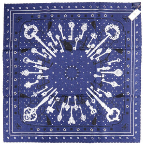 新品同様 エルメス カレ55 Les Cles Bandana レ クレ バンダナ シルク マリン スカーフ 紺 0465【中古】HERMES