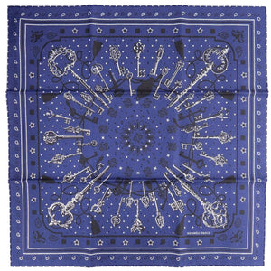 新品同様 エルメス カレ55 Les Cles Bandana レ クレ バンダナ シルク マリン スカーフ 紺 0465【中古】HERMES