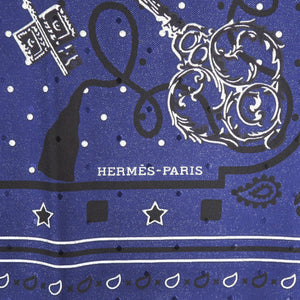 新品同様 エルメス カレ55 Les Cles Bandana レ クレ バンダナ シルク マリン スカーフ 紺 0465【中古】HERMES