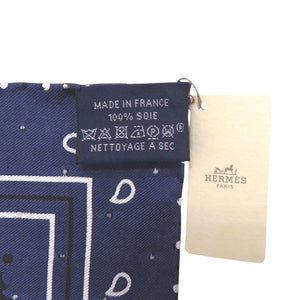 新品同様 エルメス カレ55 Les Cles Bandana レ クレ バンダナ シルク マリン スカーフ 紺 0465【中古】HERMES