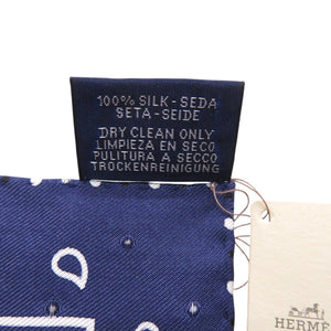 新品同様 エルメス カレ55 Les Cles Bandana レ クレ バンダナ シルク マリン スカーフ 紺 0465【中古】HERMES