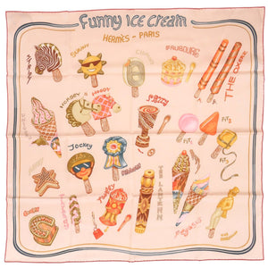 新品同様 エルメス カレ70 FUNNY ICE CREAM ファニー アイスクリーム シルク ベージュ ストール 0466【中古】HERMES