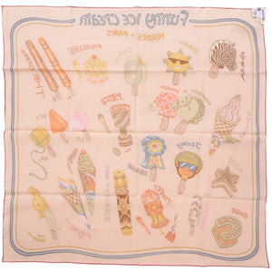 新品同様 エルメス カレ70 FUNNY ICE CREAM ファニー アイスクリーム シルク ベージュ ストール 0466【中古】HERMES