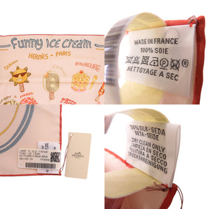 新品同様 エルメス カレ70 FUNNY ICE CREAM ファニー アイスクリーム シルク ベージュ ストール 0466【中古】HERMES
