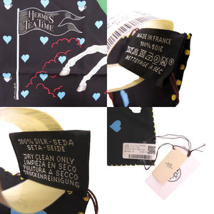 新品同様 エルメス カレ70 TEA TIME ティータイム シルク ブラック スカーフ 黒 0466【中古】HERMES