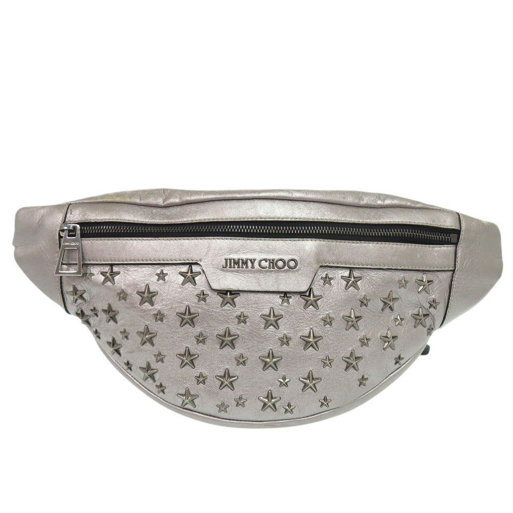 ジミーチュウ スタースタッズ ウエストバッグ レザー シルバー ボディバッグ 0485【中古】JIMMY CHOO