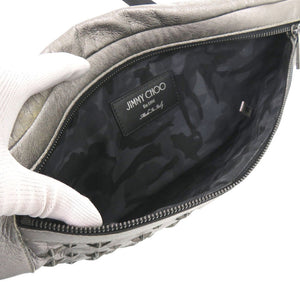 ジミーチュウ スタースタッズ ウエストバッグ レザー シルバー ボディバッグ 0485【中古】JIMMY CHOO