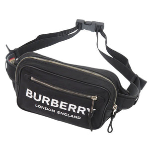 美品 バーバリー ロゴ ブラック ボディバッグ ウエストバッグ 黒 0491【中古】BURBERRY メンズ