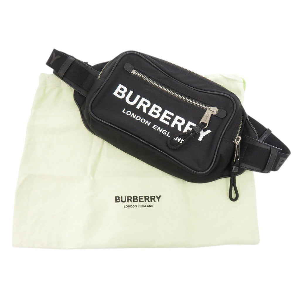 美品 バーバリー ロゴ ブラック ボディバッグ ウエストバッグ 黒 0491【中古】BURBERRY メンズ