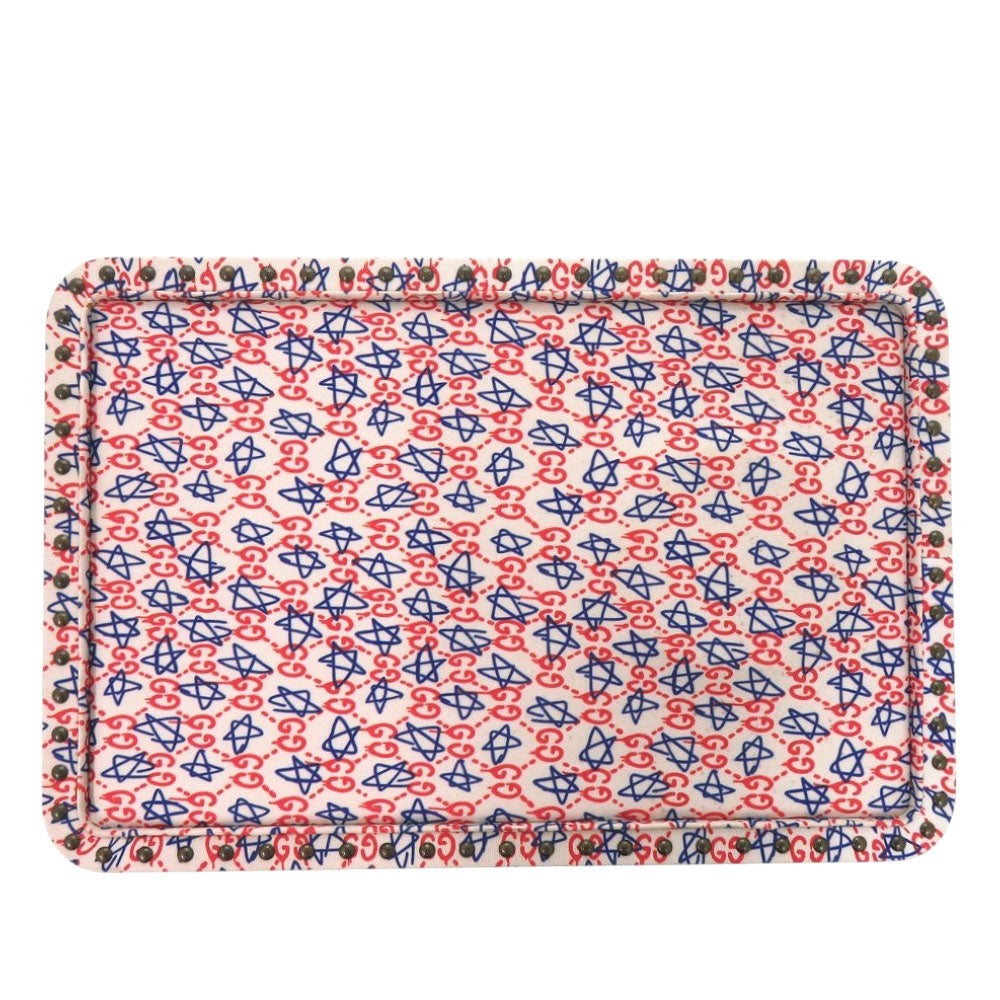 グッチ ジュエリートレイ ホワイト レッド ブルー コットン 小物 アクセサリー入れ 0496【中古】GUCCI