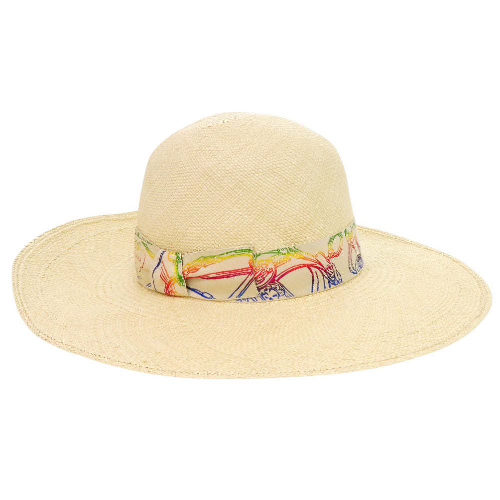 美品 エルメス 麦わら帽子 ストローハット ストロー/コットン ベージュ 0503【中古】HERMES