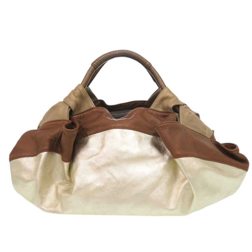 ロエベ ナッパアイレ レザー ゴールド ブラウン ハンドバッグ 0506【中古】LOEWE