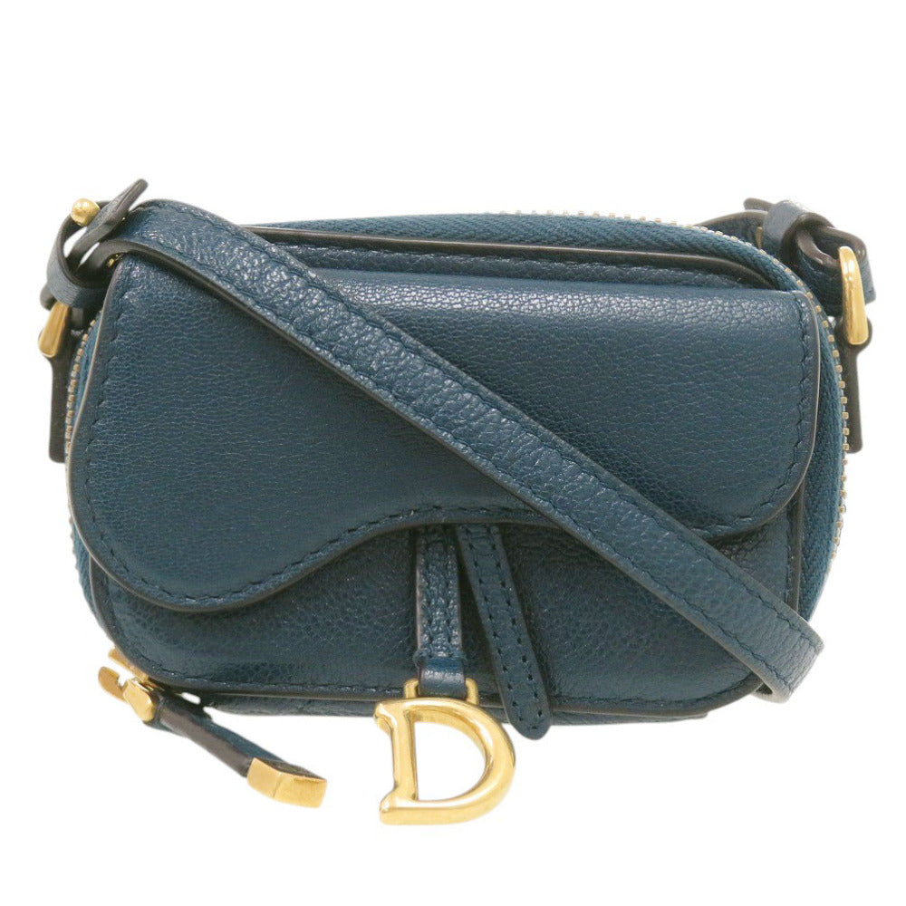 ディオール ミニ サドル 43 MA 0261 レザー ブルー ショルダーバッグ 青 0512【中古】Dior