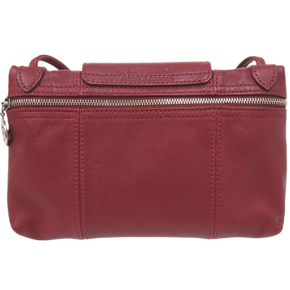 美品 ロンシャン ル プリアージュ レザー ショルダーバッグ ボルドー 0518【中古】Longchamp