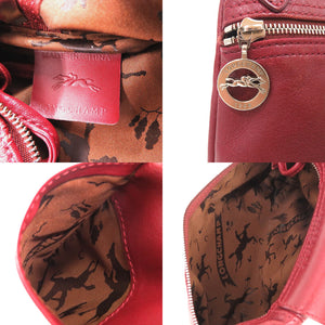 美品 ロンシャン ル プリアージュ レザー ショルダーバッグ ボルドー 0518【中古】Longchamp