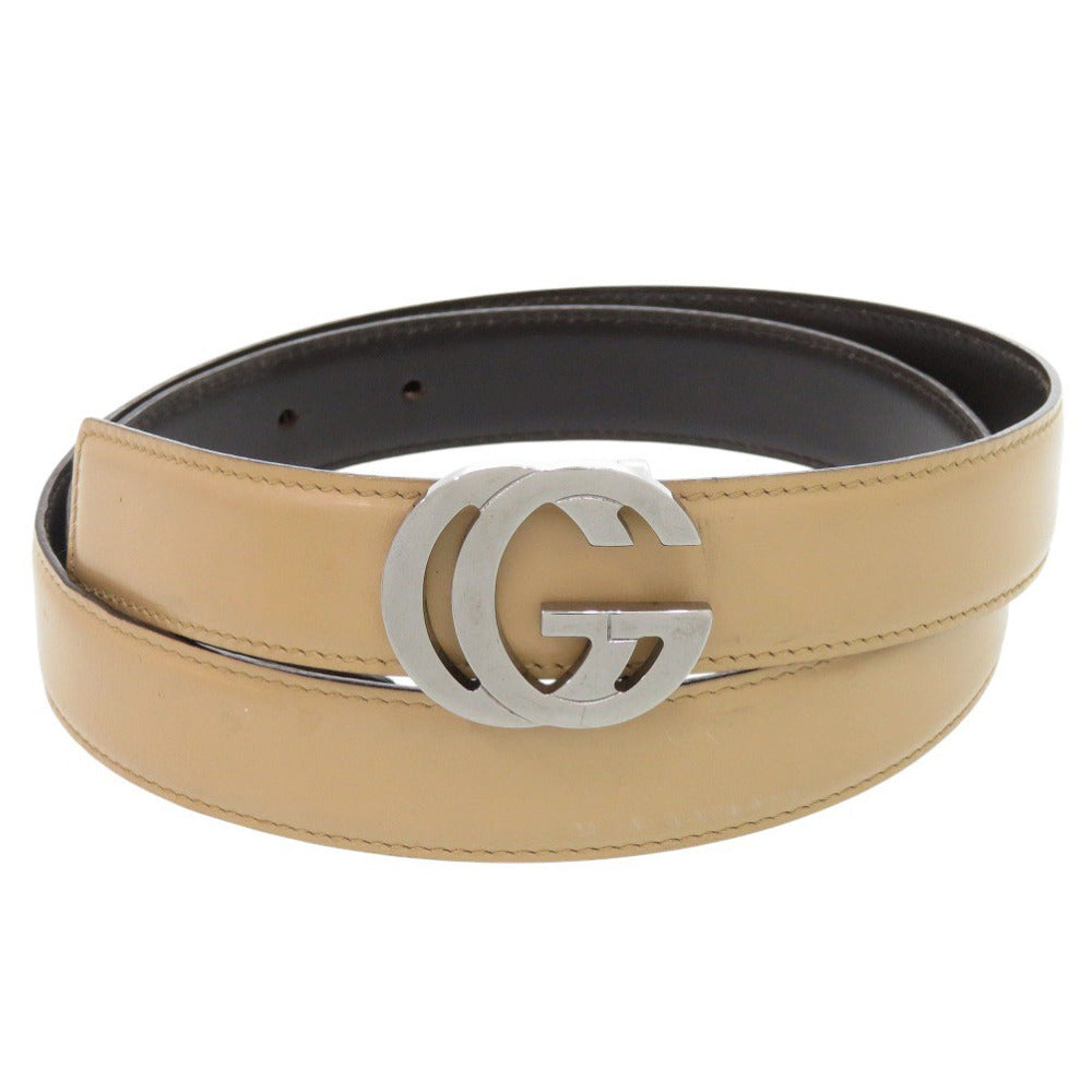 美品 グッチ インターロッキングG レザー ベージュ ベルト 0521【中古】GUCCI