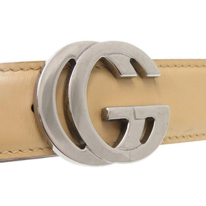 美品 グッチ インターロッキングG レザー ベージュ ベルト 0521【中古】GUCCI