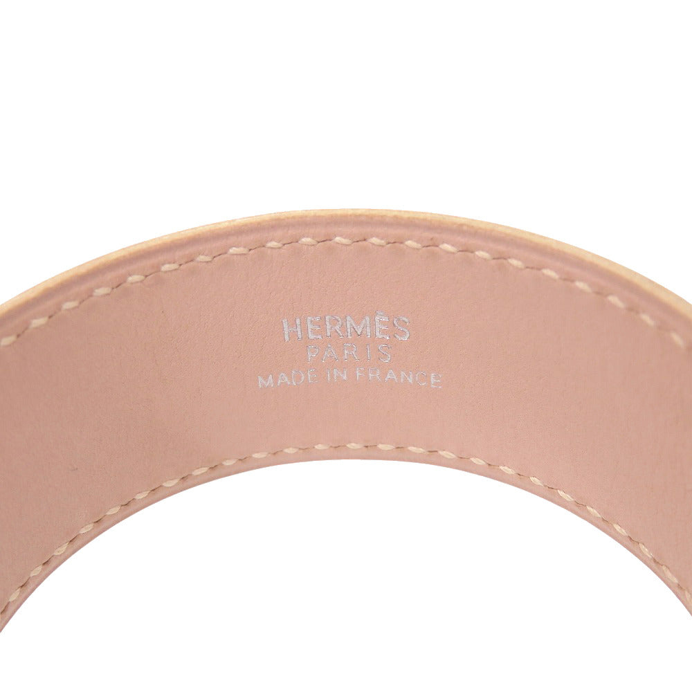 美品 エルメス アルミテミス レザー メタル ピンクベージュ シルバー金具 F刻印 ブレスレット 0528【中古】HERMES