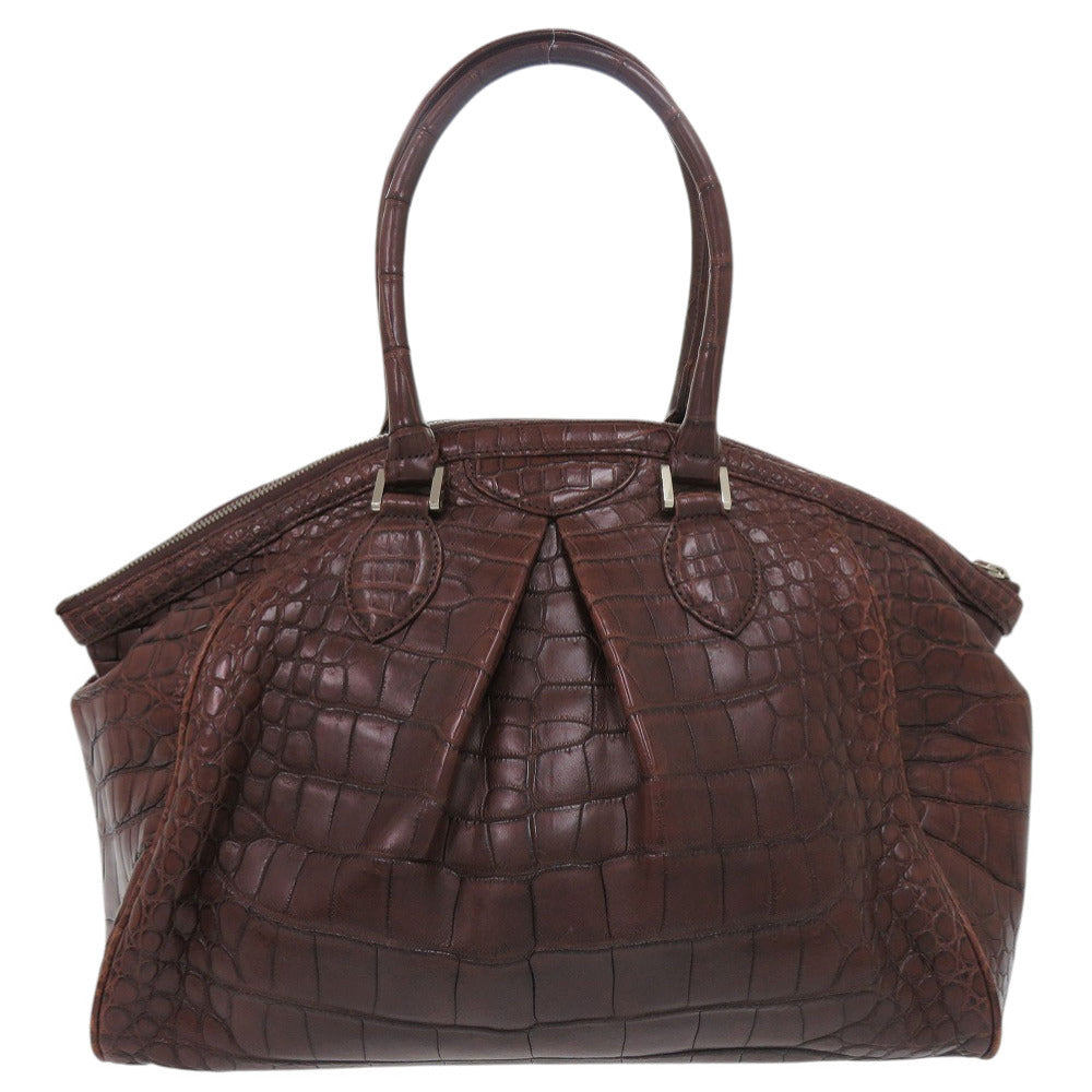 美品 ワンショルダーバッグ マットクロコ シルバー金具 ブラウン 茶 ハンドバッグ 0541【中古】
