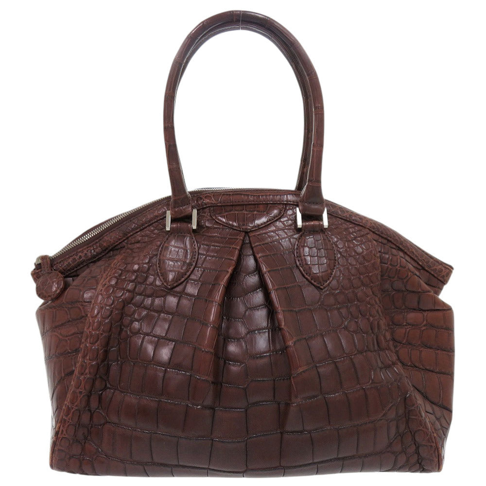 美品 ワンショルダーバッグ マットクロコ シルバー金具 ブラウン 茶 ハンドバッグ 0541【中古】