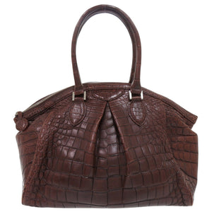 美品 ワンショルダーバッグ マットクロコ シルバー金具 ブラウン 茶 ハンドバッグ 0541【中古】