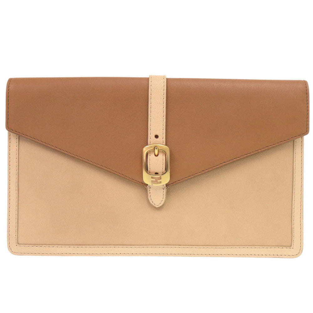 フェンディ フラップ 8M0284 レザー ベージュ ブラウン クラッチバッグ 0542【中古】FENDI