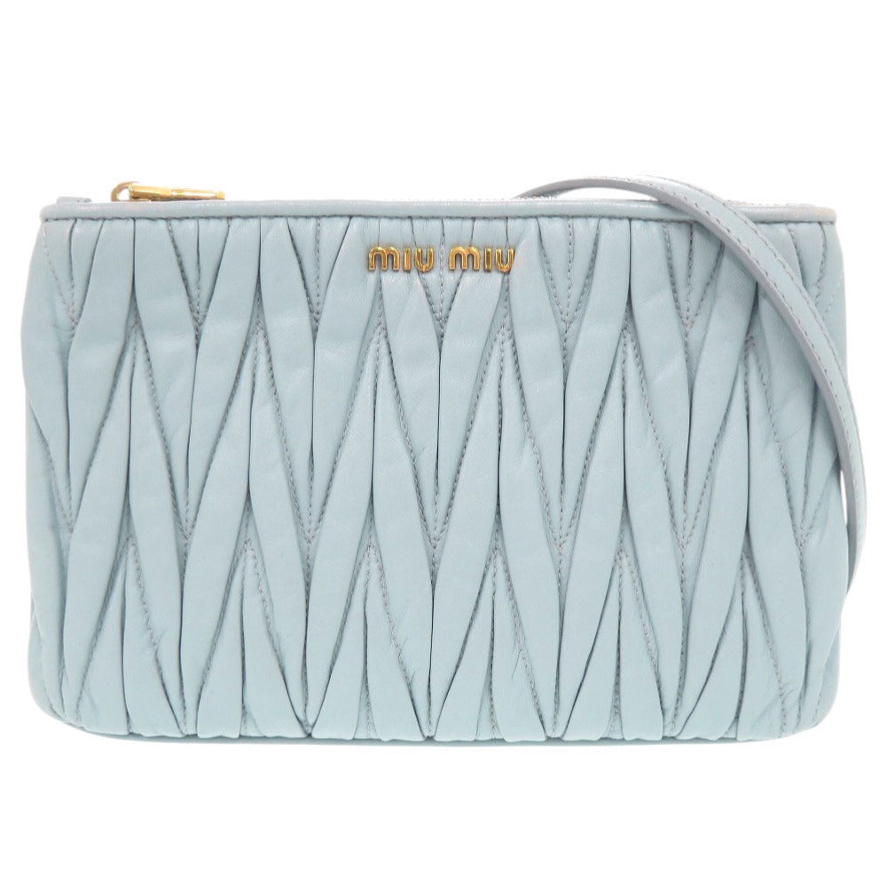 ミュウミュウ マテラッセ ロゴ レザー ライトブルー ショルダーバッグ 青 0567【中古】MIUMIU