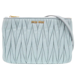 ミュウミュウ マテラッセ ロゴ レザー ライトブルー ショルダーバッグ 青 0567【中古】MIUMIU