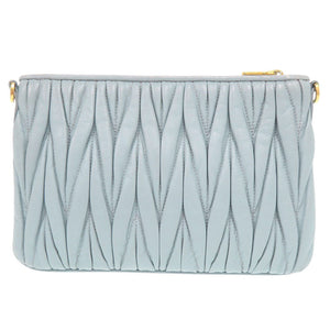 ミュウミュウ マテラッセ ロゴ レザー ライトブルー ショルダーバッグ 青 0567【中古】MIUMIU