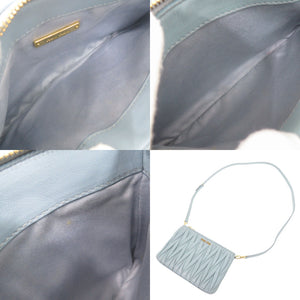 ミュウミュウ マテラッセ ロゴ レザー ライトブルー ショルダーバッグ 青 0567【中古】MIUMIU