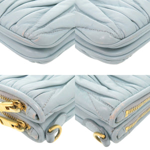ミュウミュウ マテラッセ ロゴ レザー ライトブルー ショルダーバッグ 青 0567【中古】MIUMIU