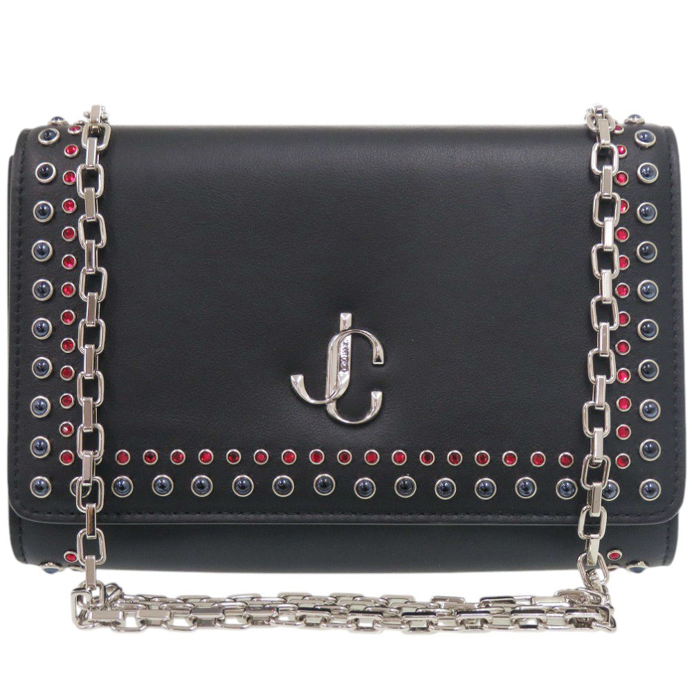 美品 ジミーチュウ VARENNE CLUTCH スタッズ レザー ブラック チェーンショルダーバッグ 黒 0573【中古】JIMMY CHOO