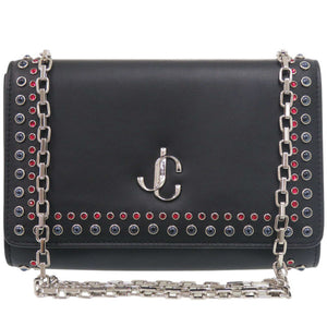 美品 ジミーチュウ VARENNE CLUTCH スタッズ レザー ブラック チェーンショルダーバッグ 黒 0573【中古】JIMMY CHOO