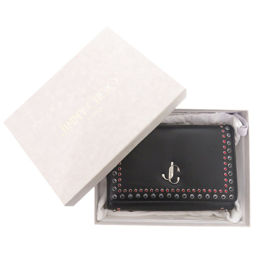 美品 ジミーチュウ VARENNE CLUTCH スタッズ レザー ブラック チェーンショルダーバッグ 黒 0573【中古】JIMMY CHOO