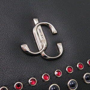 美品 ジミーチュウ VARENNE CLUTCH スタッズ レザー ブラック チェーンショルダーバッグ 黒 0573【中古】JIMMY CHOO